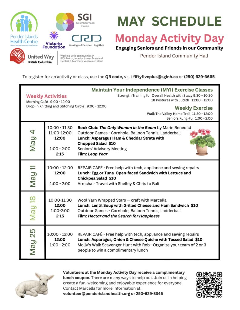 Monday Activity Day schedule May 2026